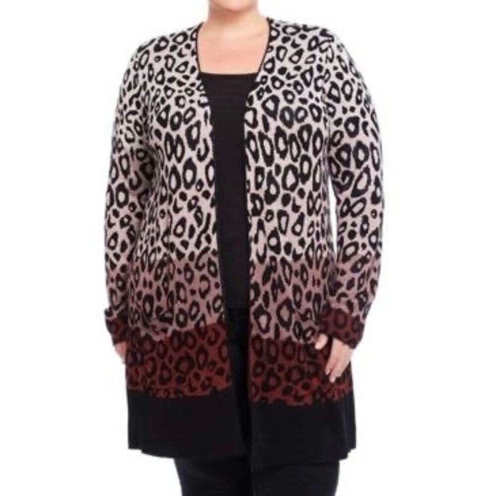JOSEPH A Lightweight Animal Leopard Print Long Cardigan Ombre Artsy Soft - Sz 2X